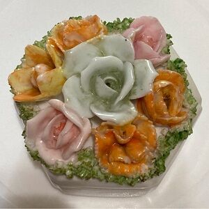 CLEARANCE ~ Vintage Ceramic Hexagon Shaped Floral Trinket Box